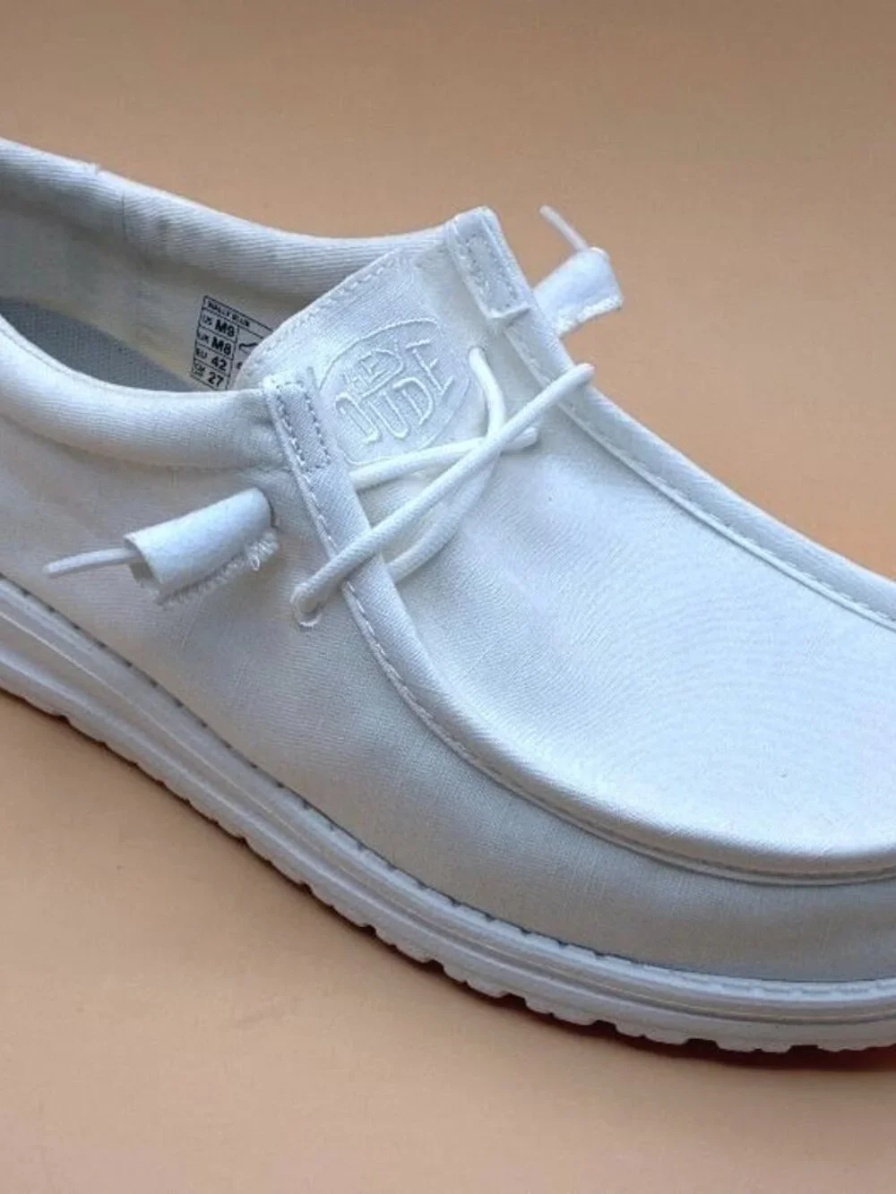 HEY DUDE WALLY SLUB MENS WHITE CANVAS COMFORT SHOES SIZE 9